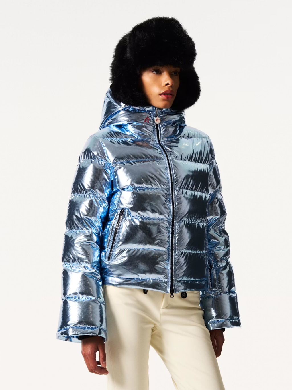 New! Perfect Moment Metallic Polar Flare Down Blue Jacket Ski
